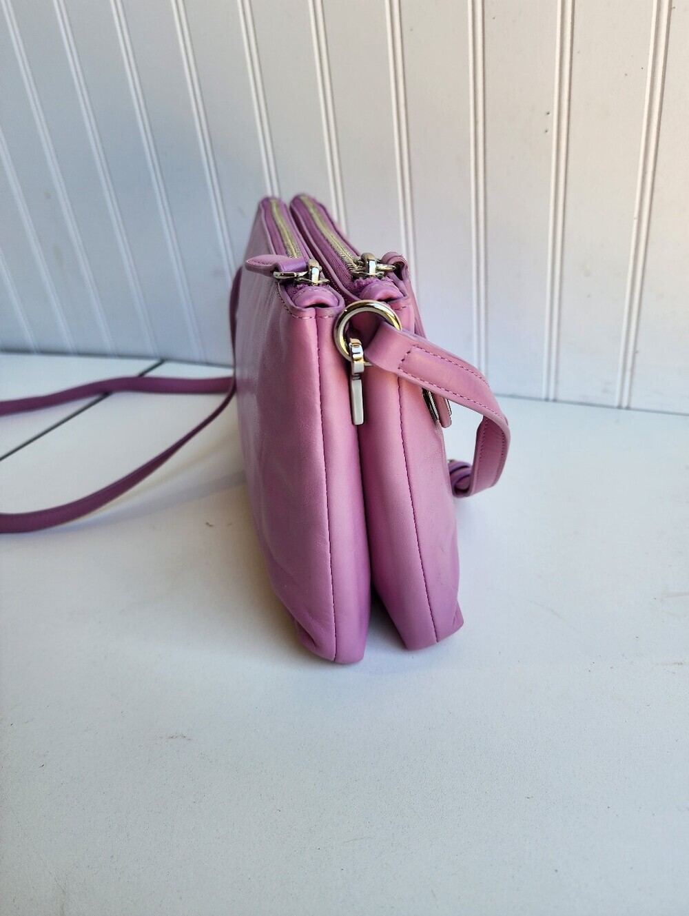 Coach Crosby Crossbody Bag Double Zip Pink Calf Leather 10"x6" - Picture 9 of 16